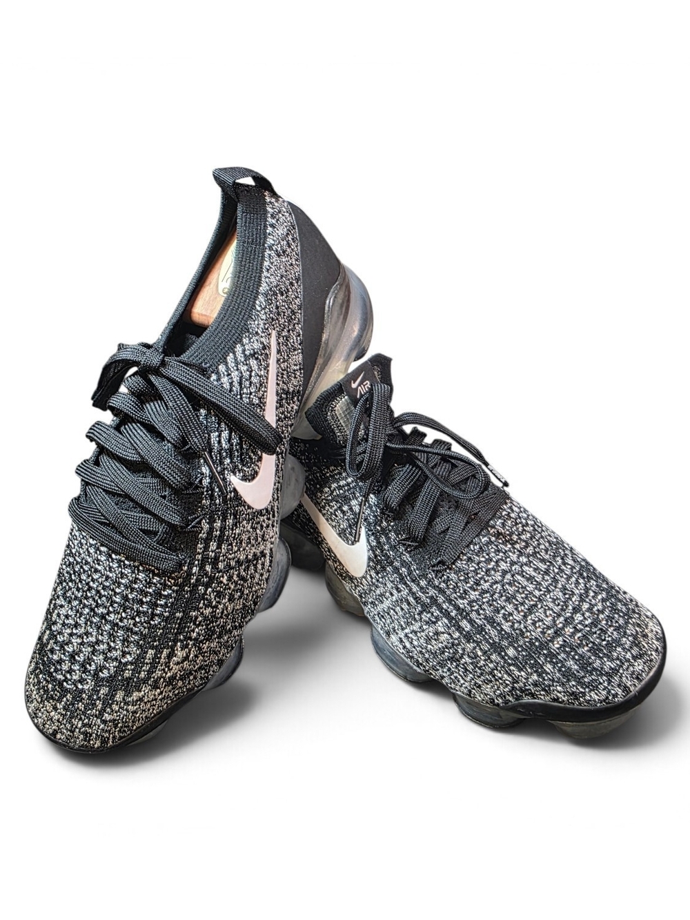 Nike Air VaporMax Flyknit 3 Oreo Black White Women's 9 Running Shoes VGUC